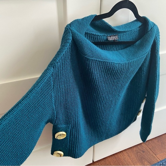 Topshop Teal Knit Sweater with Button Accents - Picture 9 of 14